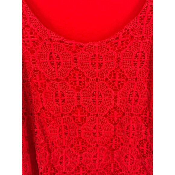 Valerie Stevens Fiery Red Plus Size 2X Crochet Lace Fringe Top NWT - Picture 2 of 12